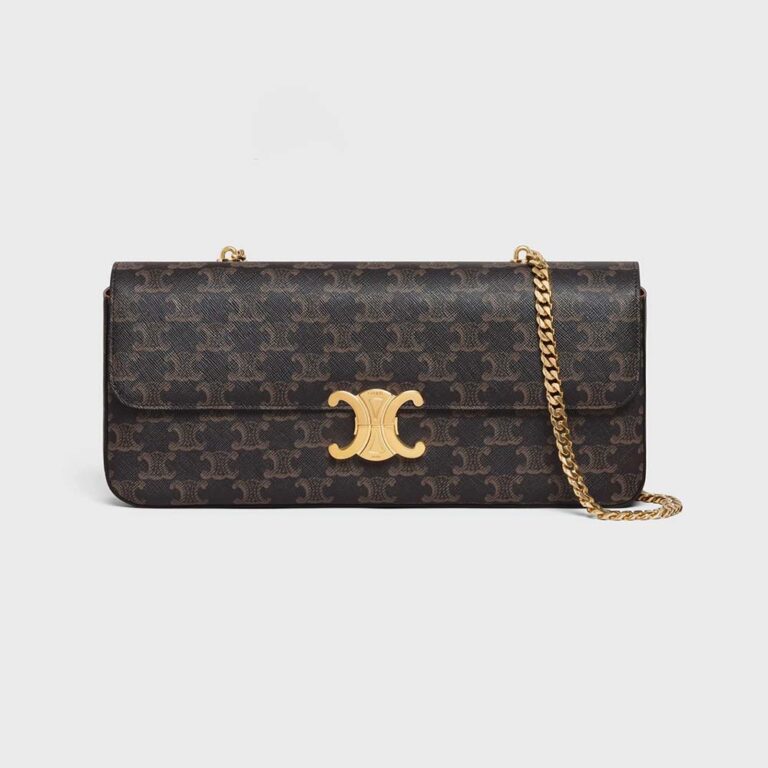 Celine Women Chain Bag Triomphe in Triomphe Canvas-Tan