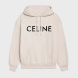 Celine Women Loose Celine Sweatshirt in Cotton Fleece-Beige