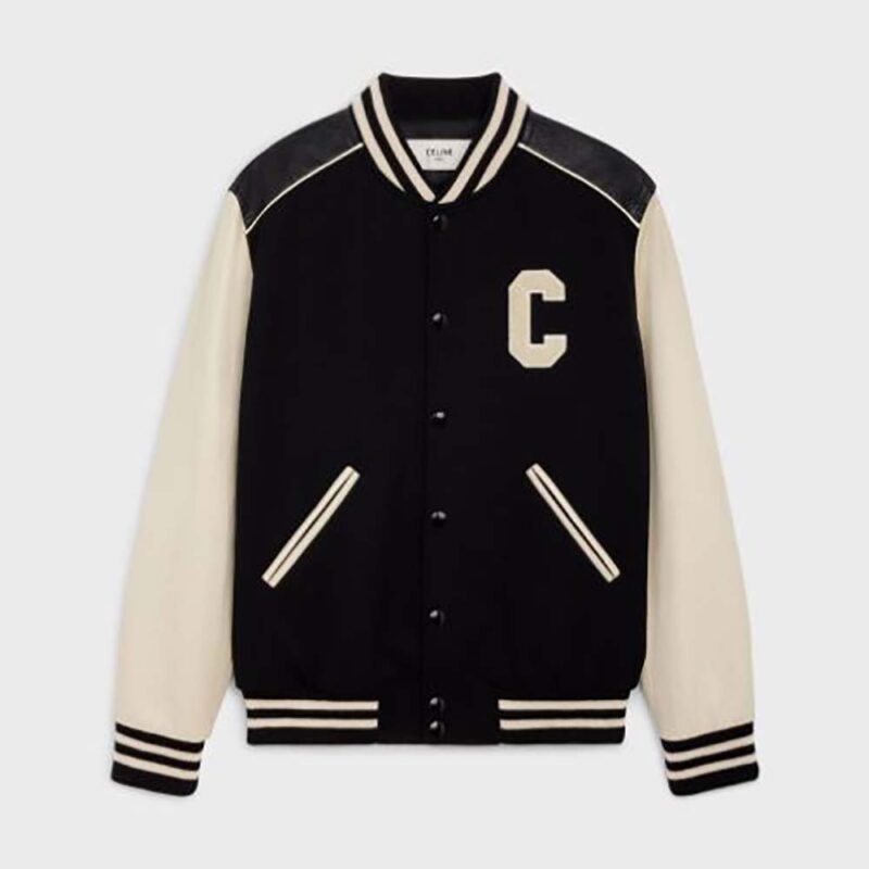 Celine Women Oversized Wool Varsity Jacket-Black