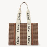 Chloe Women Medium Woody Tote Bag in Deadstock Wool Cashmere Fabric