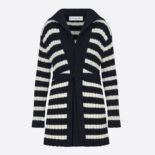 Dior Women Belted Dior Mariniere Cardigan Navy Blue and Ecru Cotton Knit and Cashmere