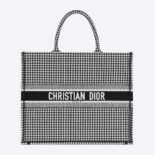 Dior Women Book Tote Black and White Houndstooth Embroidery