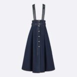Dior Women Couture Denim Mid-Length Skirt with Straps Deep Blue Cotton Denim