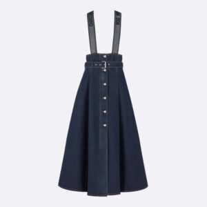 Dior Women Couture Denim Mid-Length Skirt with Straps Deep Blue Cotton Denim