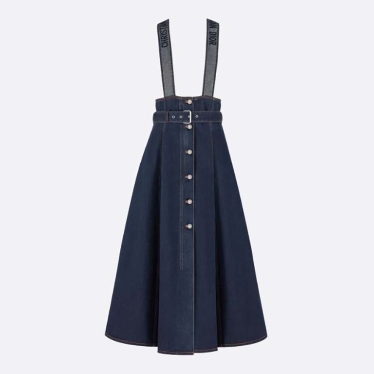 Dior Women Couture Denim Mid-Length Skirt with Straps Deep Blue Cotton Denim