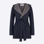 Dior Women Cropped Coat with Hood and Belt Navy Blue Double-Sided Wool