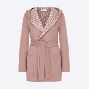 Dior Women Cropped Coat with Hood and Belt Rose Des Vents Double-Sided Wool