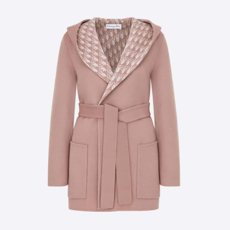 Dior Women Cropped Coat with Hood and Belt Rose Des Vents Double-Sided Wool