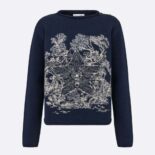 Dior Women Embroidered Sweater Navy Blue Cashmere Knit