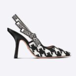 Dior Women J'Adior Slingback Pump Black and White Cotton Embroidery with Macro Houndstooth Motif