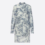 Dior Women Long Blouse Navy Blue Cotton Voile with Toile de Jouy Flowers Motif
