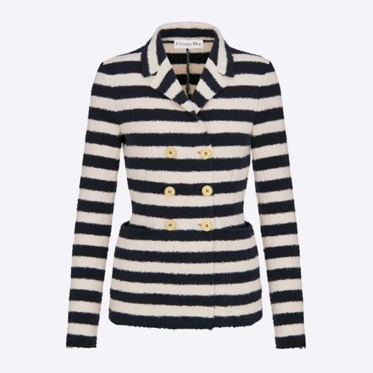 Dior Women Mariniere Marlene Jacket Navy Blue and Ecru Double-Breasted Cotton Knit