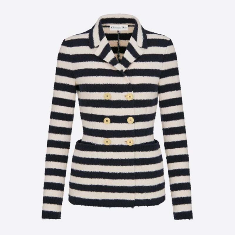 Dior Women Mariniere Marlene Jacket Navy Blue and Ecru Double-Breasted Cotton Knit