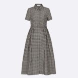 Dior Women Mid-Length Belted Dress Black and White Technical Cotton Jacquard and Silk
