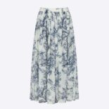 Dior Women Mid-Length Skirt Navy Blue Cotton Muslin with Toile de Jouy Flowers Motif