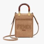 Fendi Women Mini Sunshine Shopper Brown Flannel Mini-Bag