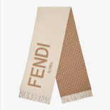 Fendi Women Scarf in Cream Wool and Cashmere with Fendi Roma Oversized Lettering
