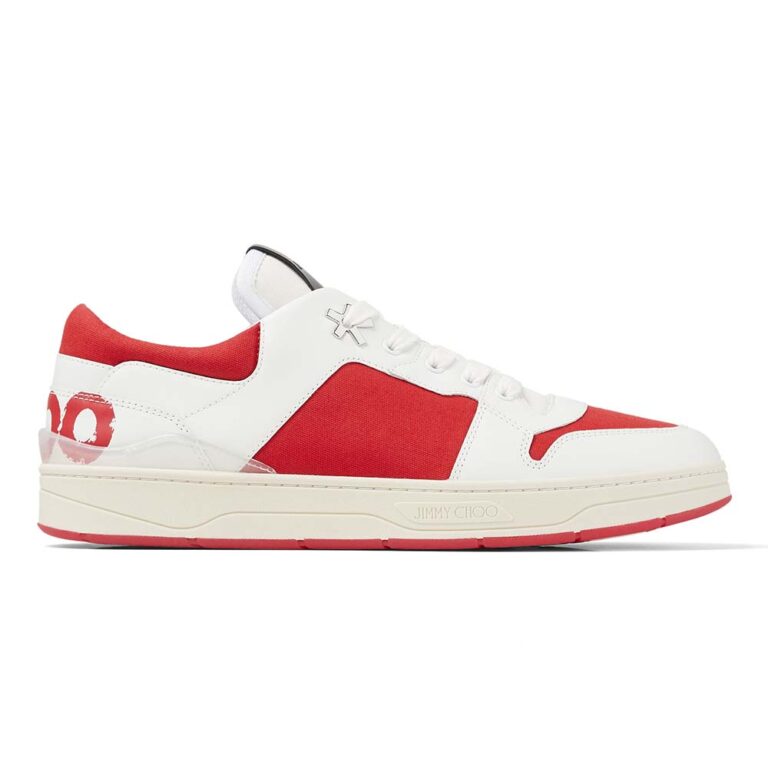 Jimmy Choo Unisex JC / Eric Haze Florent/M White Calf Leather and Red Canvas Trainers