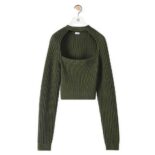 Loewe Women Cut Out Cropped Sweater in Wool-Green