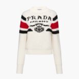 Prada Women Cashmere Ribbed Knit Sweater with Sleek-White