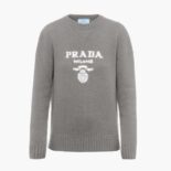 Prada Women Cashmere and Wool Prada Logo Crew-Neck Sweater-Silver