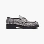 Prada Women Chocolate Satin Loafers with Crystals-Silver