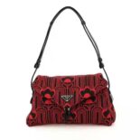 Prada Women Jacquard Knit and Leather Prada Signaux Bag-Red