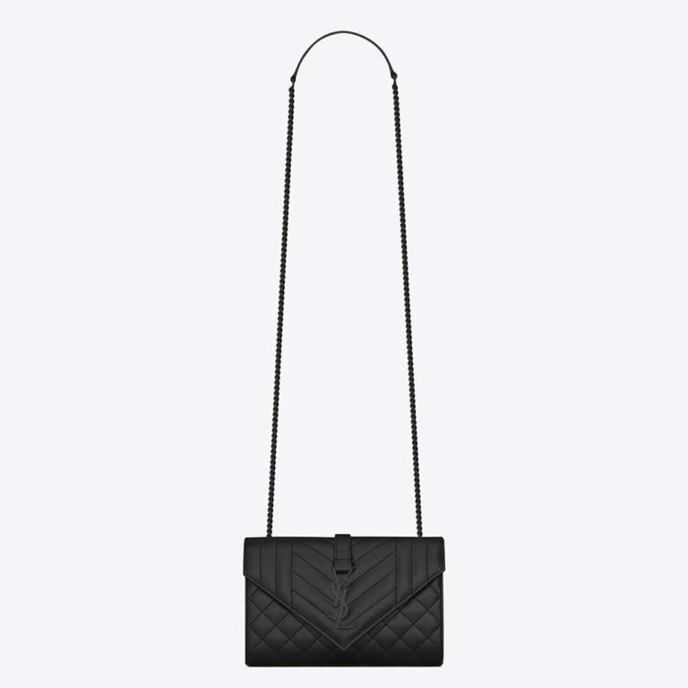 Saint Laurent YSL Women Envelope Small Bag in Mix Matelasse Grain DE Poudre Embossed Leather-Black