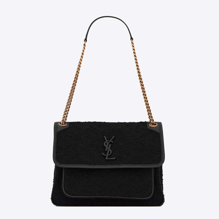 Saint Laurent YSL Women Niki Medium in Boucle Tweed and Smooth Leather