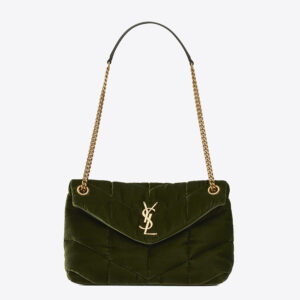 Saint Laurent YSL Women Puffer Small Bag in Velvet and Lambskin-Green