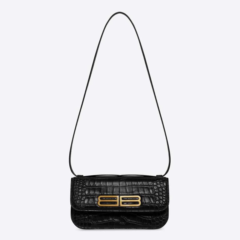 Balenciaga Women Gossip Small Bag in Extra Supple Crocodile Embossed Calfskin in Black