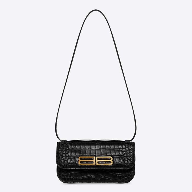 Balenciaga Women Gossip Small Bag in Extra Supple Crocodile Embossed Calfskin in Black