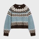 Celine Women Brushed Wool Crew-Neck Sweater with Fair Isle Detail