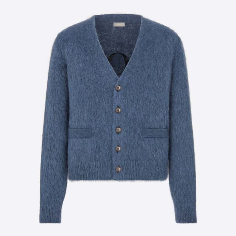 Dior Men Peter Doig Cardigan Blue Technical Mohair and Wool Brushed Jersey