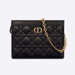 Dior Women Caro Zipped Pouch with Chain Black Supple Cannage Calfskin