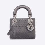 Dior Women Mini Lady Dior Bag Gray Strass Cannage Satin