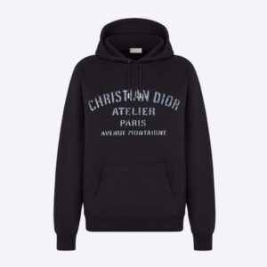Dior Women Oversized 'Christian Dior Atelier' Hooded Sweatshirt Black Cotton Fleece