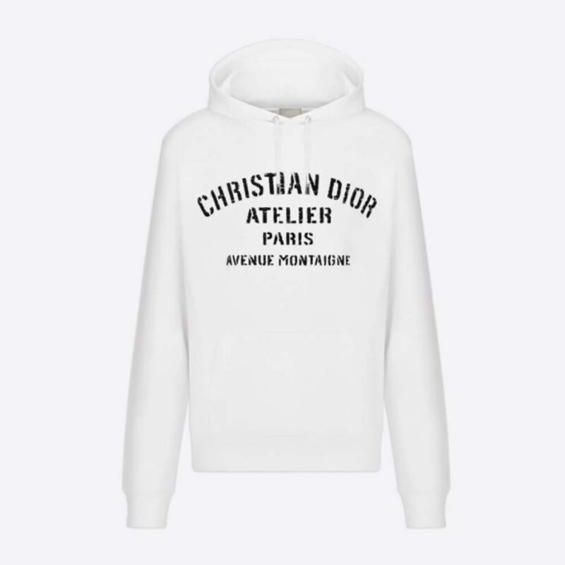 Dior Women Oversized 'Christian Dior Atelier' Hooded Sweatshirt White Cotton Fleece