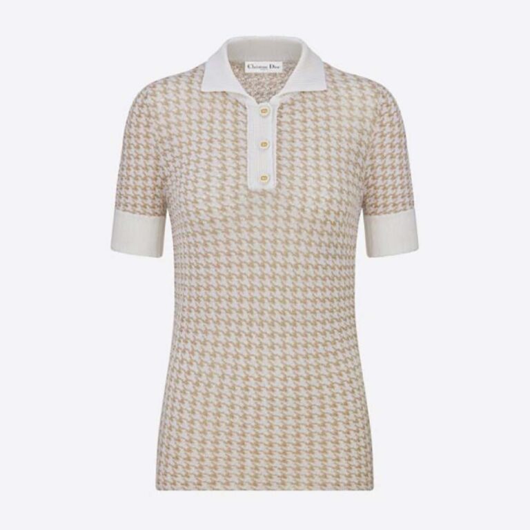 Dior Women Short-Sleeved Sweater Gold-Tone Technical Cashmere Jacquard