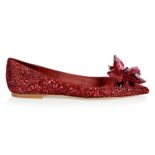 Jimmy Choo Women Attila Red Crystal Covered Pointy Toe Flats