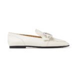 Jimmy Choo Women Mani Flat Latte Nappa Leather Loafers with Crystal Buckle