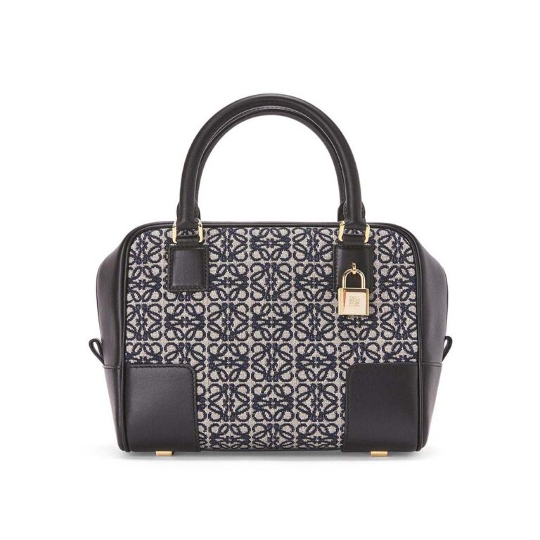Loewe Women Amazona 19 Square Bag in Jacquard and Calfskin-black