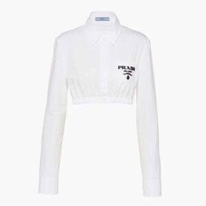Prada Women Embroidered Cropped Poplin Shirt