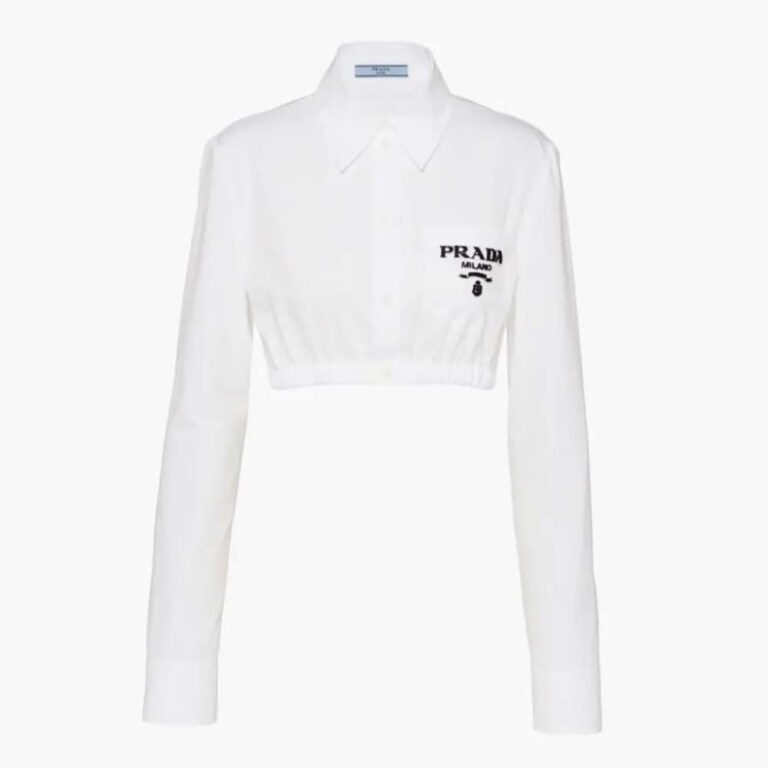 Prada Women Embroidered Cropped Poplin Shirt