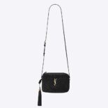 Saint Laurent YSL Women Lou Camera Bag in Quilted Suede and Smooth Leather-Black