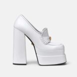 Versace Women Intrico Platform Loafers in 15cm Heel Height-White