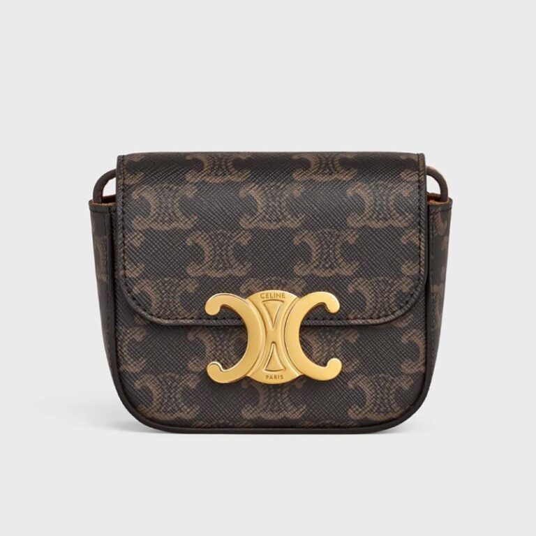 Celine Women Mini Triomphe in Triomphe Canvas and Calfskin