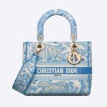 Dior Women Medium Lady D-lite Bag Cornflower Blue Toile DE Jouy Embroidery