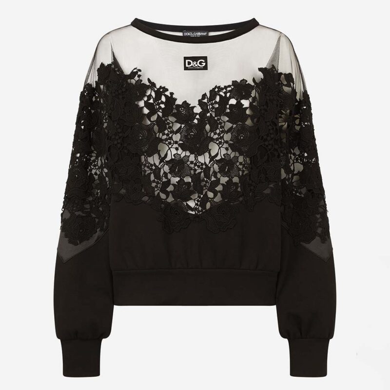 Dolce Gabbana D&G Women Jersey Sweatshirt with Tulle and Macrame Details