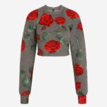 Dolce Gabbana D&G Women Technical Jersey Sweatshirt with Flocked Rose Print and Bustier Details